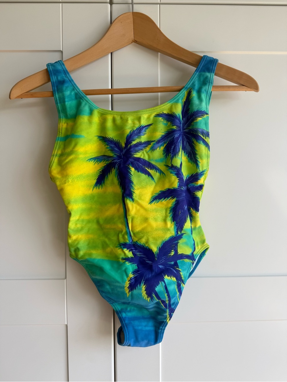 Tropical Palm One-Piece Swimsuit - Blue & Yellow